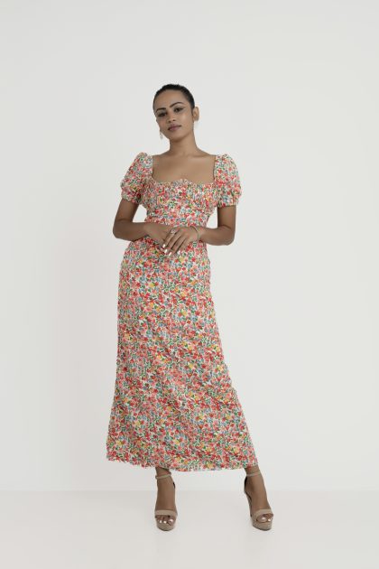 Rosa Vintage Floral Puff Sleeve Maxi Dress